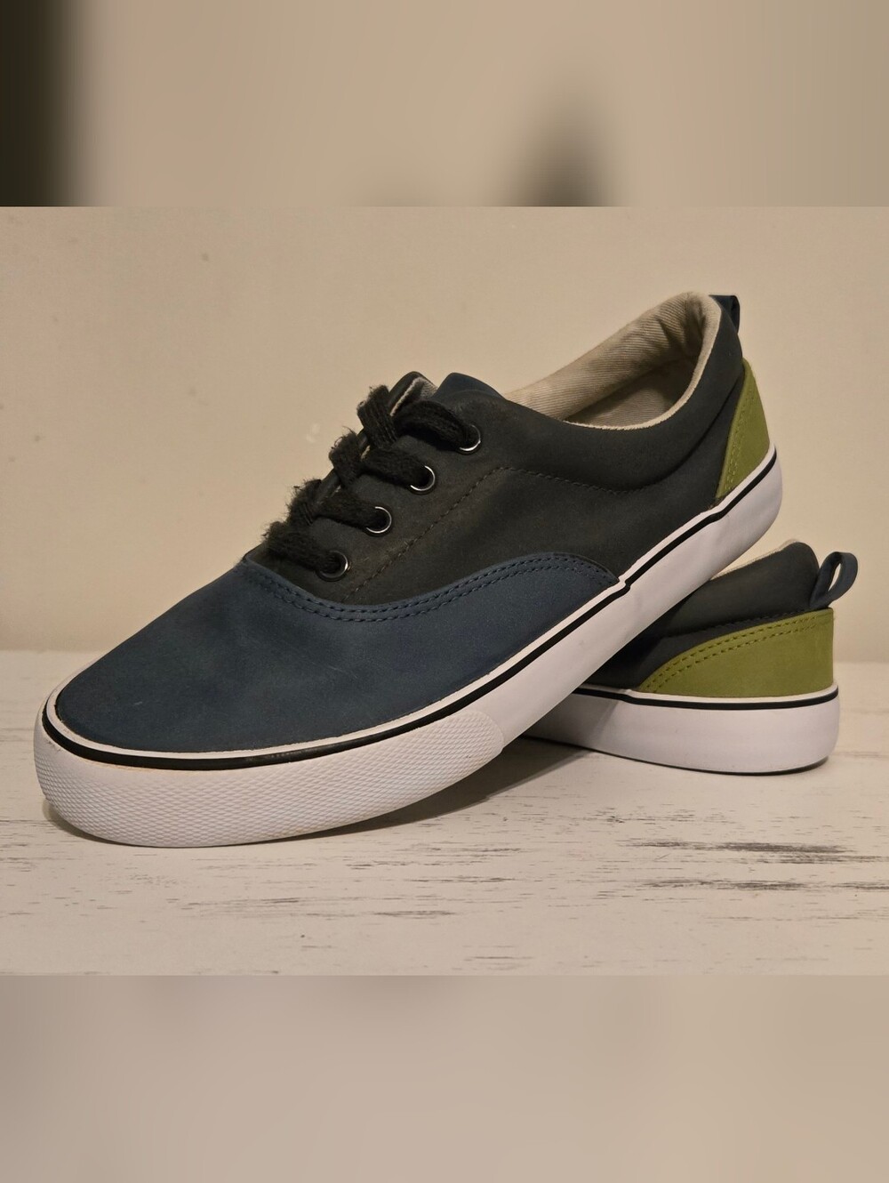Kids Gray, Blue and Olive Low-Top Canvas Sneakers